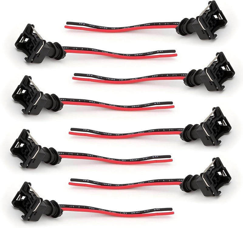 SLIMI 8 PCS Automotive Injector Connector, Waterproof Fuel Injector Socket with Extended Pigtail Harness Fitting, Universal for Most Cars (Black) - Image 1